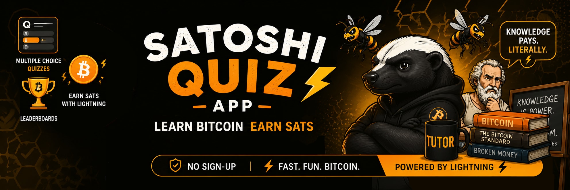 SatoshiQuiz -- Learn Bitcoin. Earn Sats. Powered by Lightning.